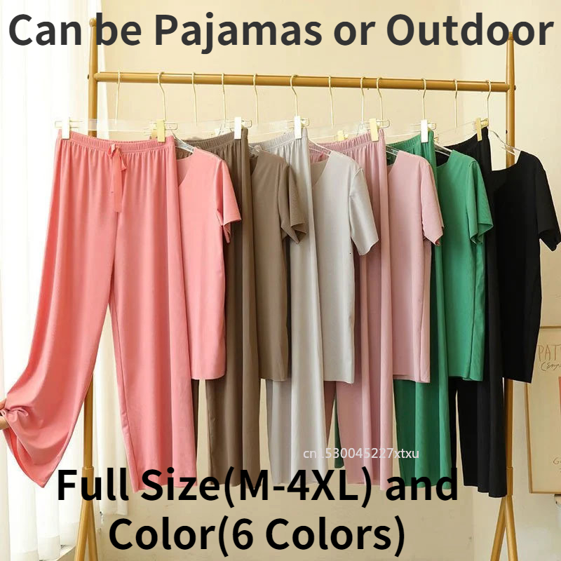 

Women's Sleepwear Breathable Soft Comfortable Ice Silk Short Sleeve TShirt Two Piece Set Pajamas Outdoor Loose Wideleg Pants Scratch Resistant 230508, Pink