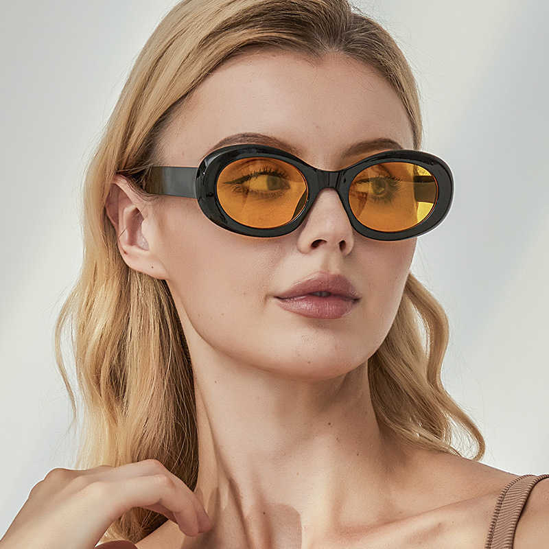 

New oval sunglasses UV resistant wide leg black glasses