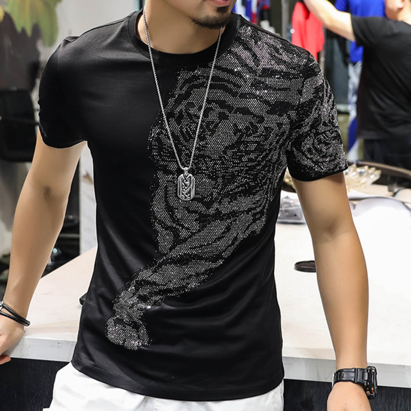 

Men's T-Shirts Male Top Tee Personality Tiger Diamond Printing Tshirt Men Streetwear Tee Shirt Homme Camiseta Masculina Funny T Shirts 230509, Black