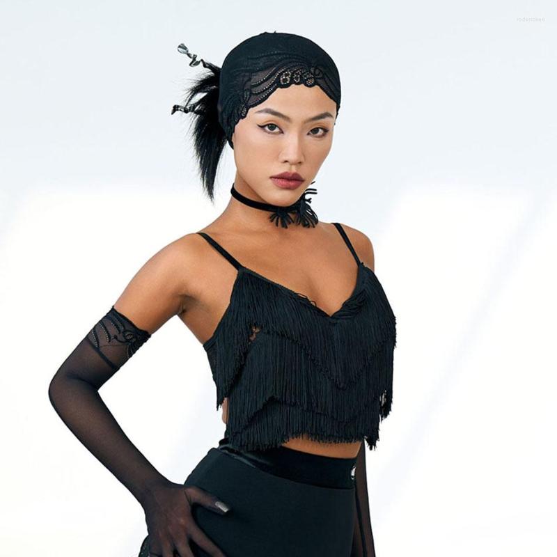 

Stage Wear Tassel And Sleeveless Design Female Latin Dance Tops Women Performance Dress Samba Rumba Dancewear NY01 DZN001, Black