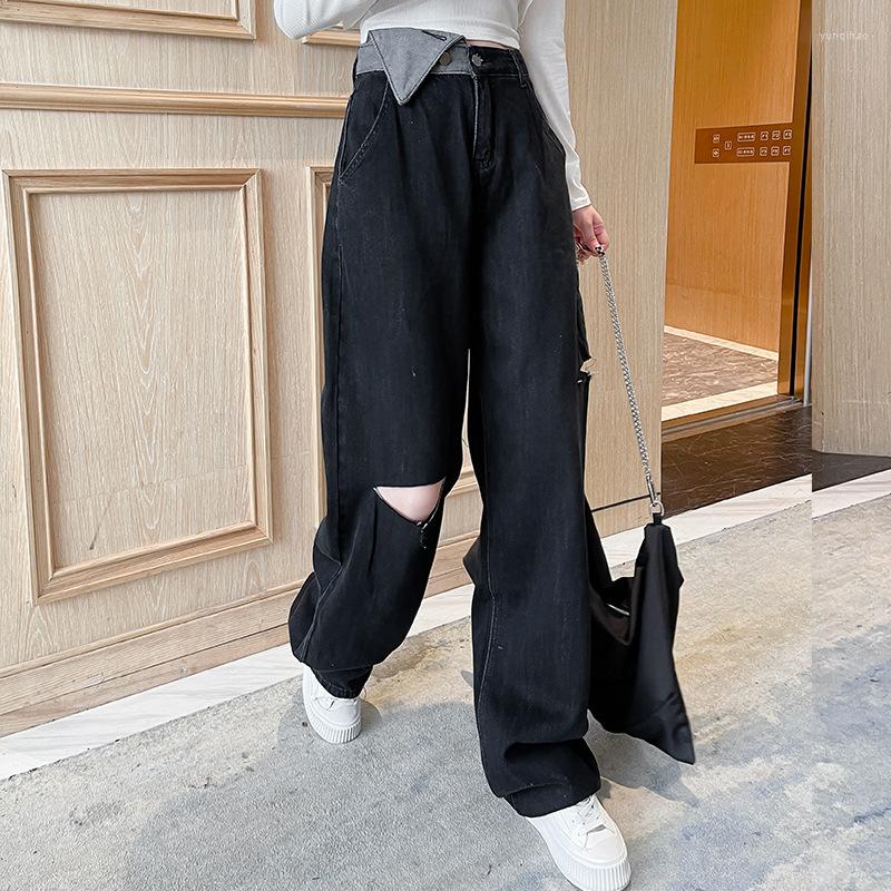 

Women's Jeans Ripped Women Black High Waist Vintage Harajuku Straight Wide Leg Denim Pants Long Korean Fashion Female Joggers Trousers, Blue