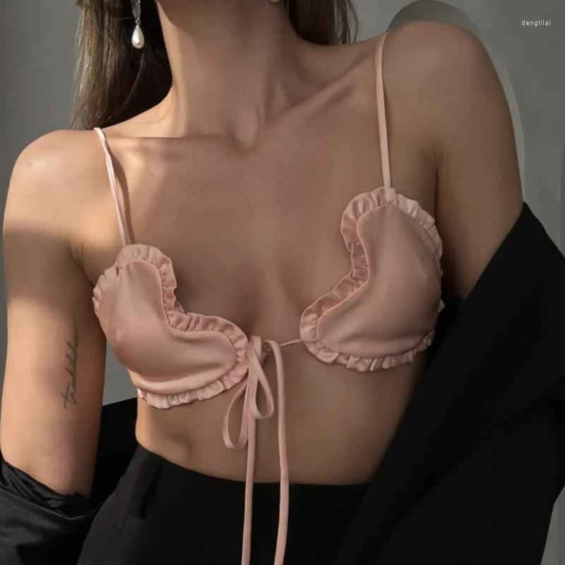 

Women' Tanks 2023 Summer Women Clothing Fashion Pink Heart Suspenders Sexy Backless Slim Strappy Lace Camisole Vacation Bikini Y2k Style