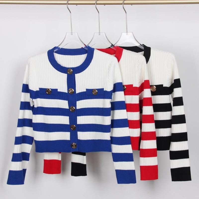 

Women' Knits Autumn 2023 Europe And The United States Style Women' Striped Sweater Cardigan Fashion Classic Jacket High-quality, Black