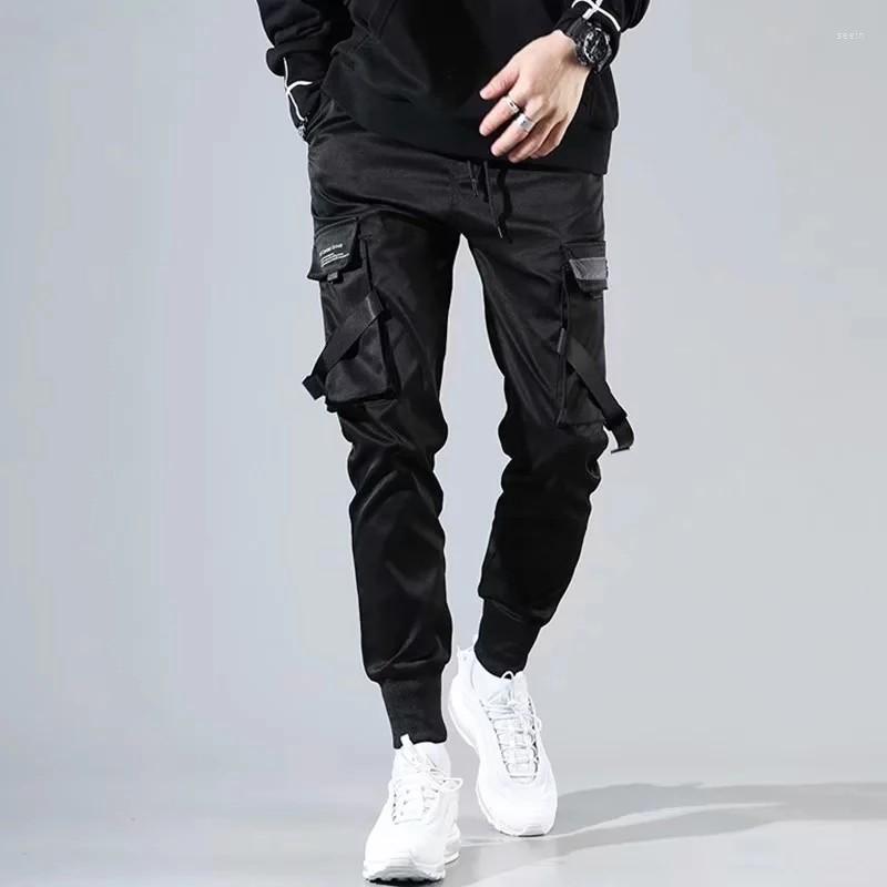 

Men's Pants 2023 Hip Hop Casual Pockets Track Male Harajuku Trousers Ribbons Harem Joggers Men Combat Tactical Cargo Streetwear, Black
