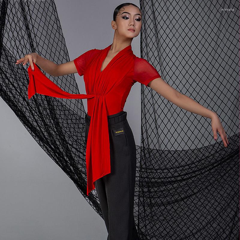 

Stage Wear Short Sleeves Latin Dance Top Women Waltz Ballroom Tops Adults Modern Dancing Clothes Satge Practice SL8329, Black top