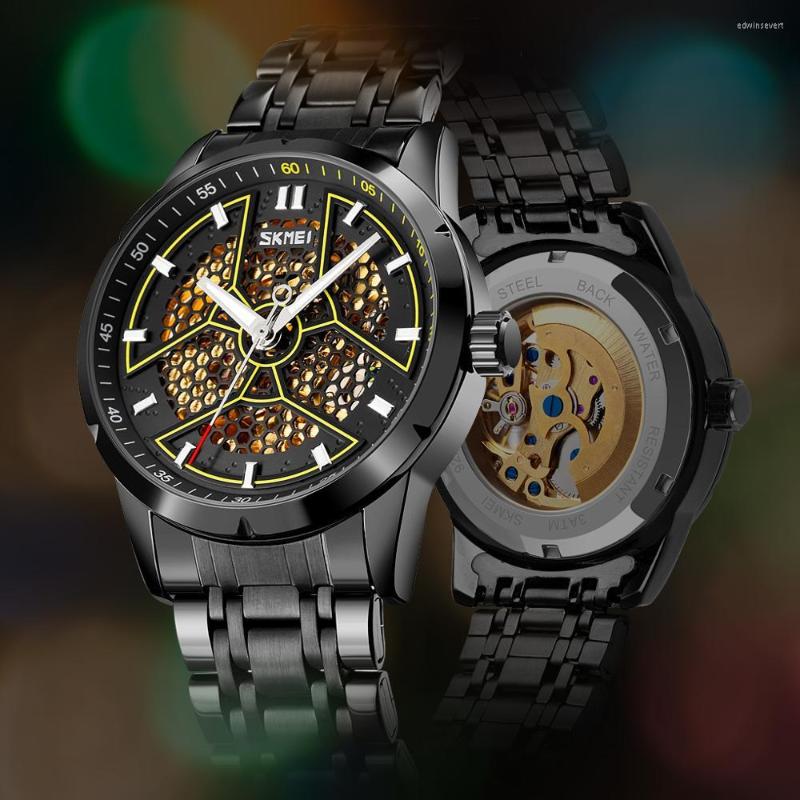 

Wristwatches Automatic Mechanical Watch Men Hollow Luminous Pointer Mens Waterproof Male Watches Brand Montre Homme SKMEI Charm, Yellow