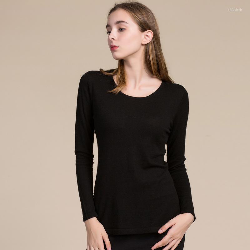 

Women's Sweaters Mink Sweater Women's Wool Round Neck Slim Bottoming Solid Color Long Sleeve Knitwear Pullover 7053, Black