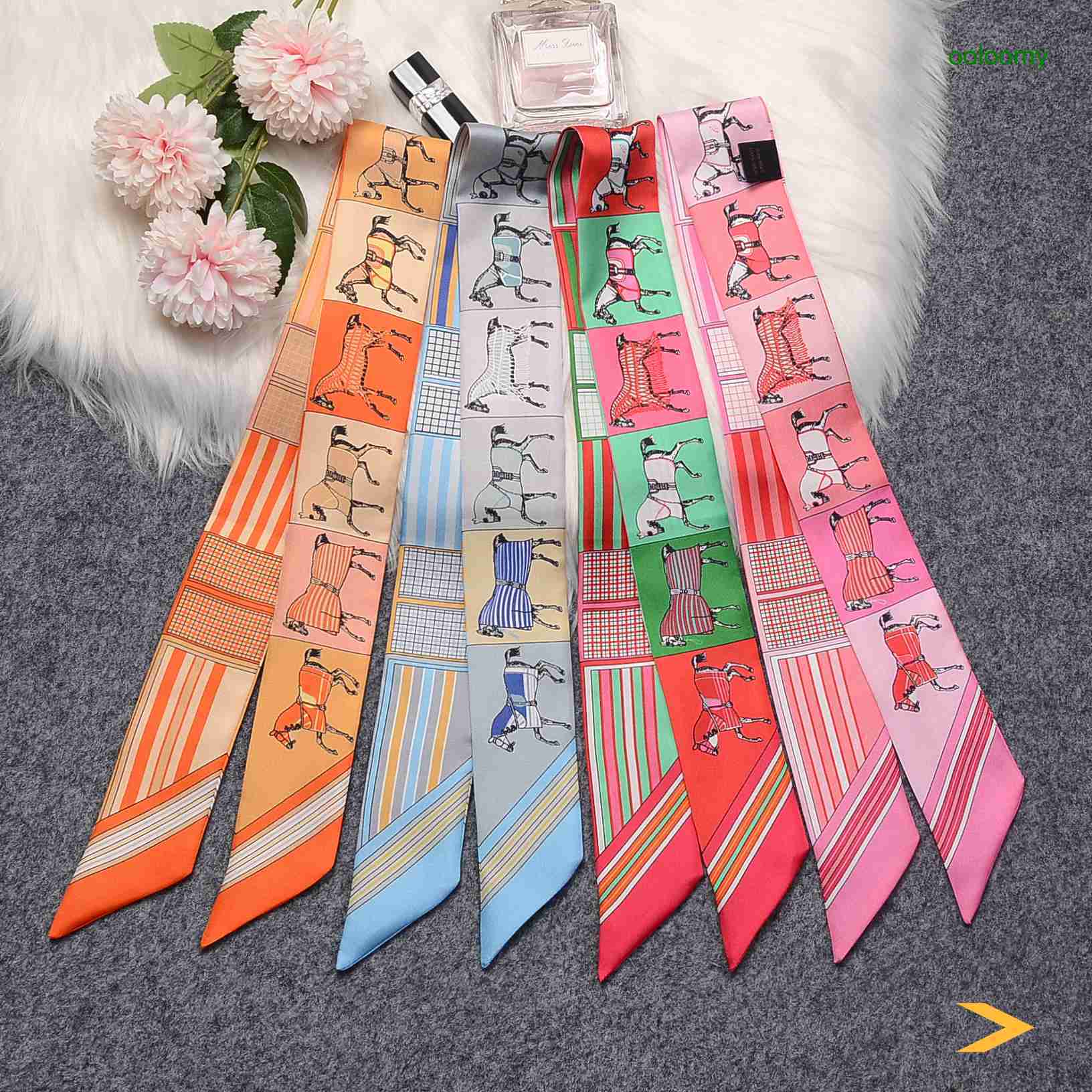 

Hemres Designer Cravat French Silk Scarf Three Color Plaid Women's Rectangle Headband Hair Ribbon