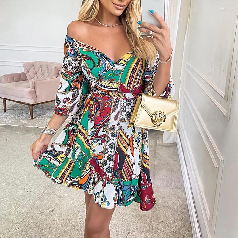 

Party Dresses Summer Deals Vintage Print Dress Women Elegant V Neck Ruffles Lace Up Ladies Fashion Half Sleeve Floral A-Line, 01 print
