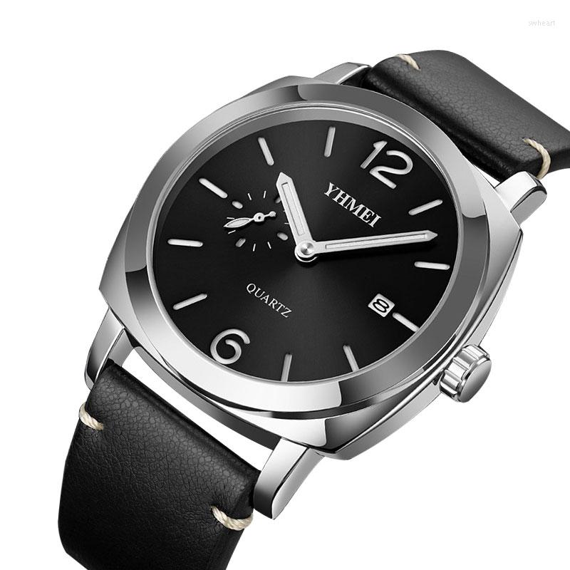 

Wristwatches Top Brand Leather Watch For Man Luxury Men's Quartz Watches Small Dail Business Clock Reloj Hombre Drop, Brown