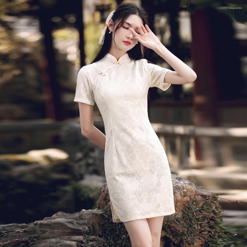 

Ethnic Clothing Elegant Women Slim Mini Cheongsam Chinese Style Young Girls Party Dress Oriental Robe Gown Traditional Flower Qipao Vestidos