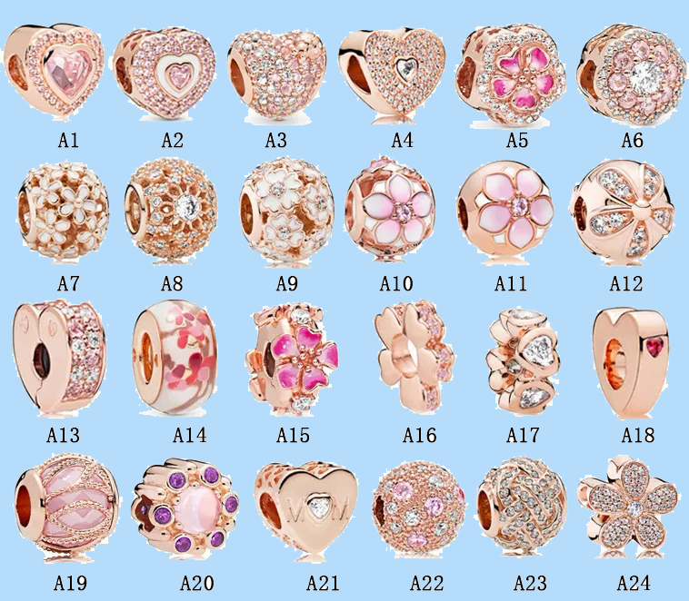 

925 sterling silver charms for pandora jewelry beads Rose Gold Magnolia Heart Beads DIY Fit Original European