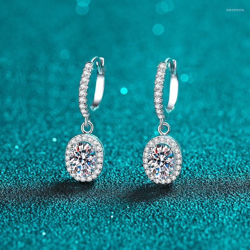 

Dangle Earrings Total 2ct Carat Moissanite Drop Hook Oval S925 Sterling Silver Wedding Fine Jewelry Pass Diamond