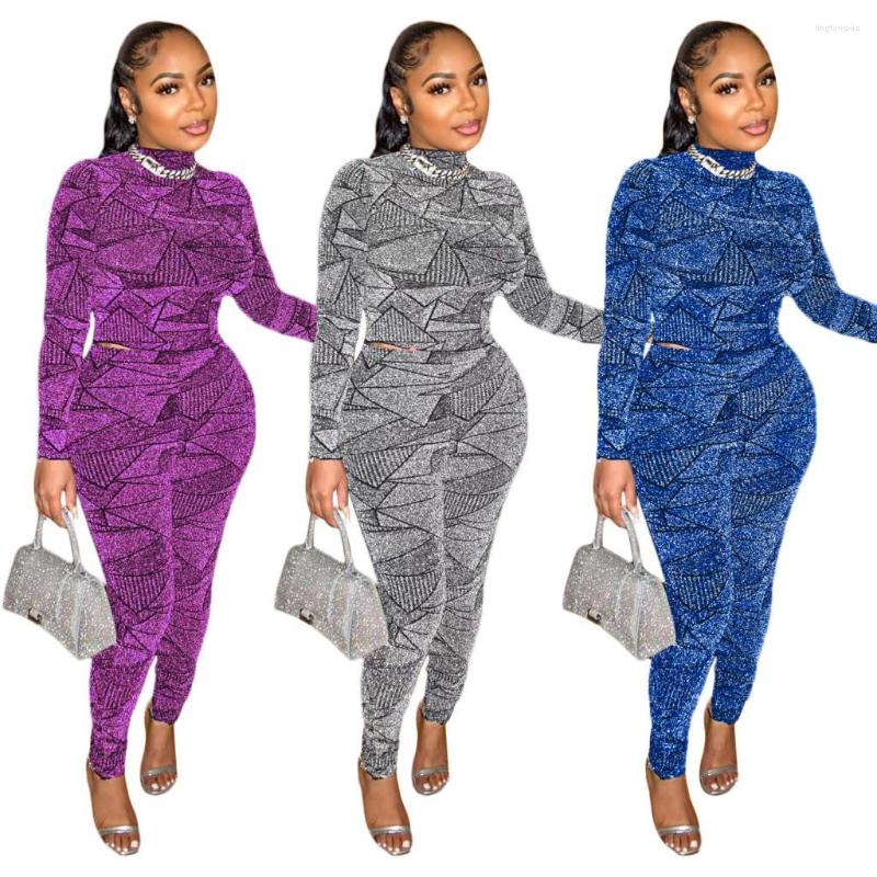 

Women' Two Piece Pants Woman Clothes Suits Autumn/winter Turtleneck Slim Fit Long Sleeve Printing Fashion Woman' Drop FZSNS390435, Random color