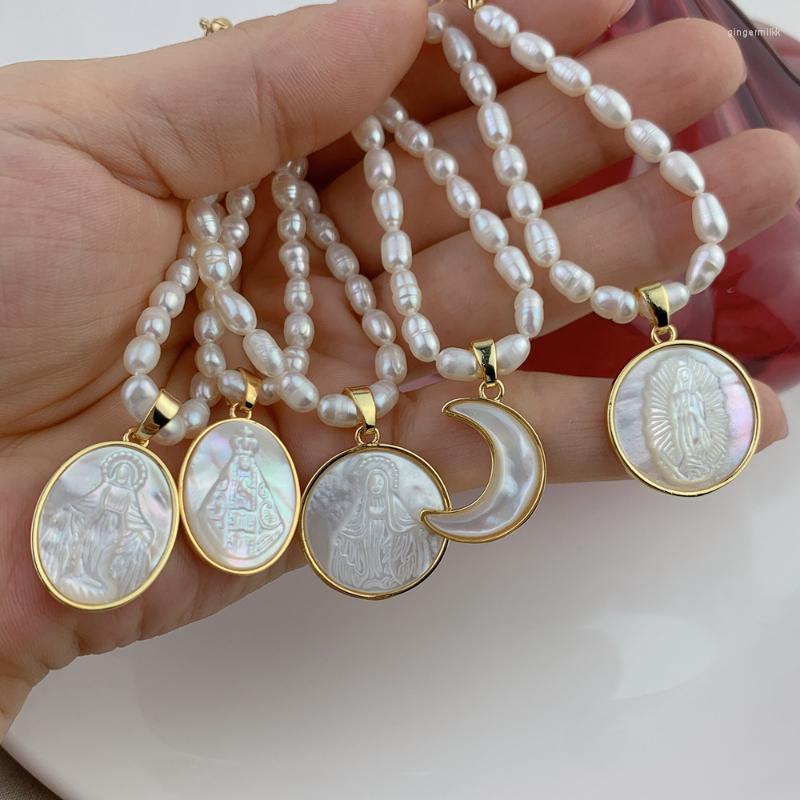

Chains Fashion Natural Freshwater Pearl Beaded Chokers Necklace Creative Fritillaria Religious Pendant Jewelry Gifts