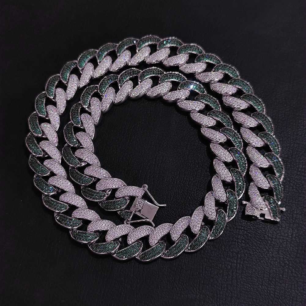 

Jewelry Diamond Hip Hop 18mm Cuban Chain Street Style Personality Men's Zircon Thick Chain Necklace Two Tone Color