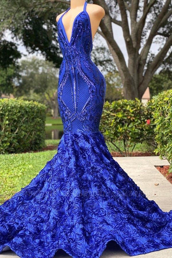 

Luxury Dubai Arabic Mermaid Evening Dresses Halter Neck Lace Applique Flowers Formal Evening Party Dress Prom Birthday Pageant Celebrity Special Occasion Gowns, Daffodil