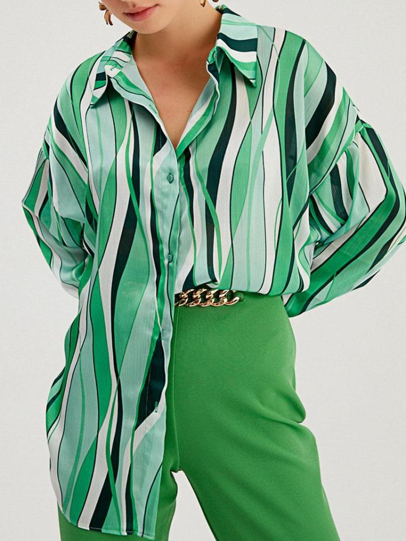 

Women' Polos Women Striped Printed Polo Collar Long Sleeve Shirt Female Summer Chic Clothes Casual Pocket Top, Red