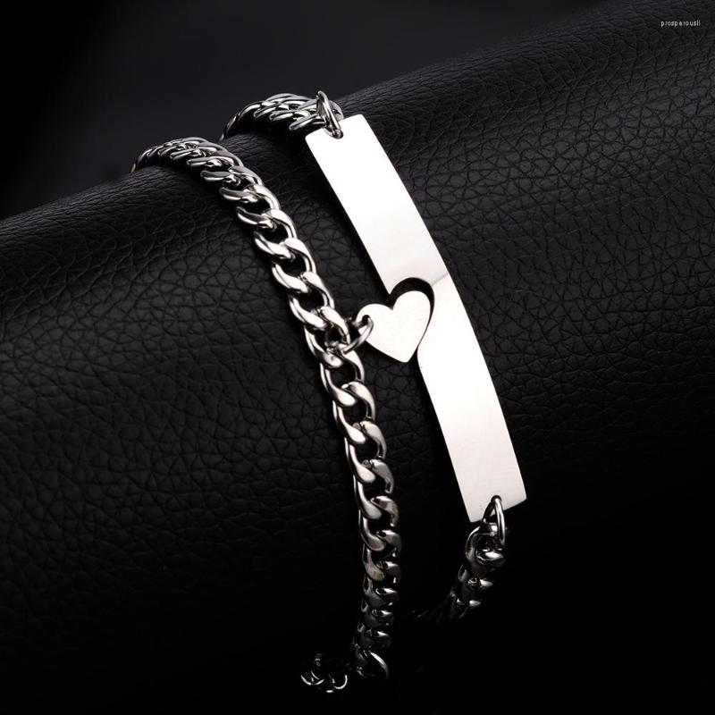 

Link Bracelets Stainless Steel Chain Heart Shape Bracelet For Lover Valentine's Day Gift Couple 2pcs/set SB010
