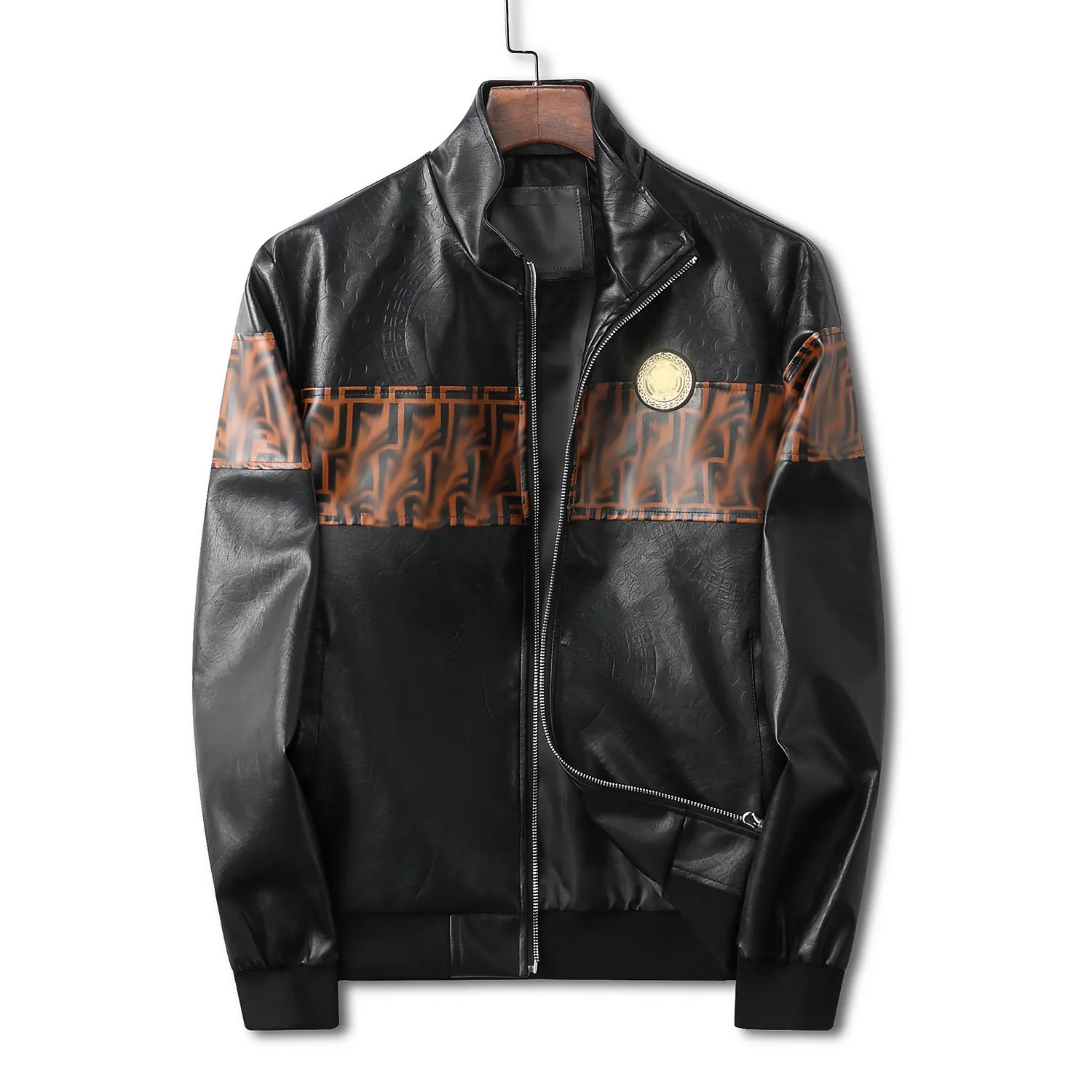 Veste en cuir de motard Hommes fermeture à glissière garniture courte Hip hop casual sports de plein air designer manteau de moto Black Biker Let