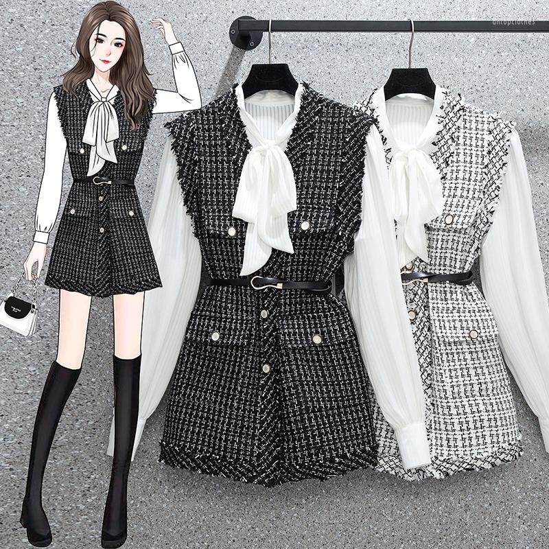 

Work Dresses Vintage Elegant Tweed Vest Women Luxurious Waistcoat Knitted With Belt Sleeveless Oversized Jacket Veste Femme, Vest black