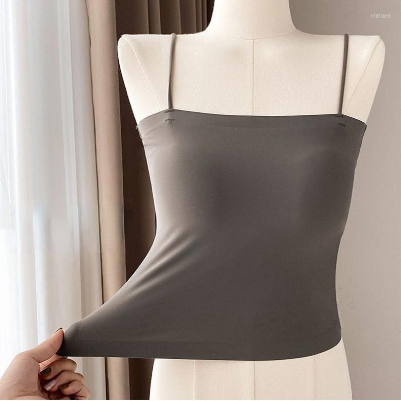 

Women's Tanks Spaghetti Strap Tank Camis Women Sexy Casual Corset Ice Silk Seamless With Built In Bras Sleeveless Sports Solid Color Vest, Black