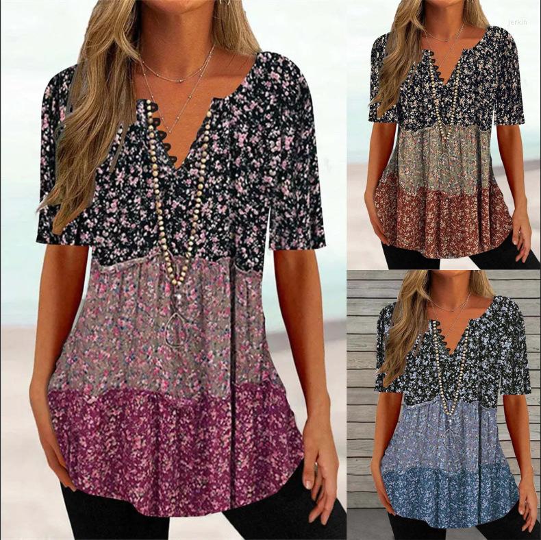 

Women' Blouses Women' Commuter Top Temperament V-Neck Floral Print Button Design Casual Shirt Old 2023 Summer