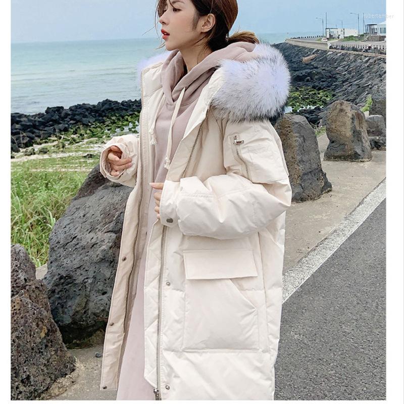 

Women' Down Cotton-padded Clothes Women Harbor Style Big Hair Collar Fashion Versatile Medium Length Thickened Cotton Bread Clothing, Black
