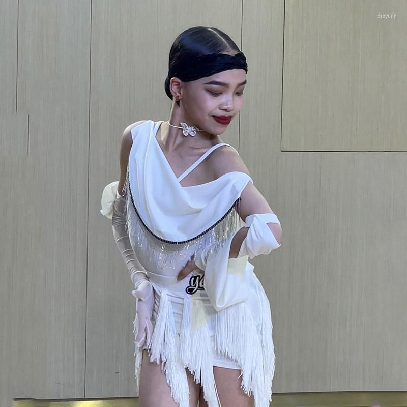 

Stage Wear Latin Dance Clothes For Girls Professional Ballroom Competition Dress Samba Performance Costume Fringe Skirt DWY8718, Black tops