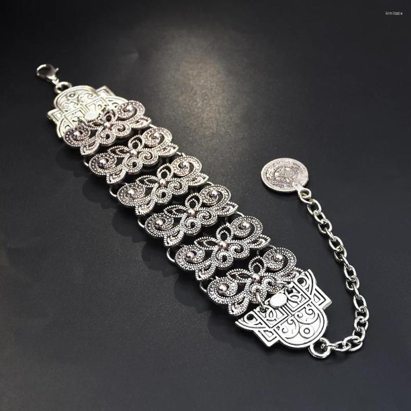 

Link Bracelets Vintage Silver Color Tibet Carved Charm Bracelet For Women Men Butterfly Coin Bangles Gypsy Ethnic Turkish Afghan