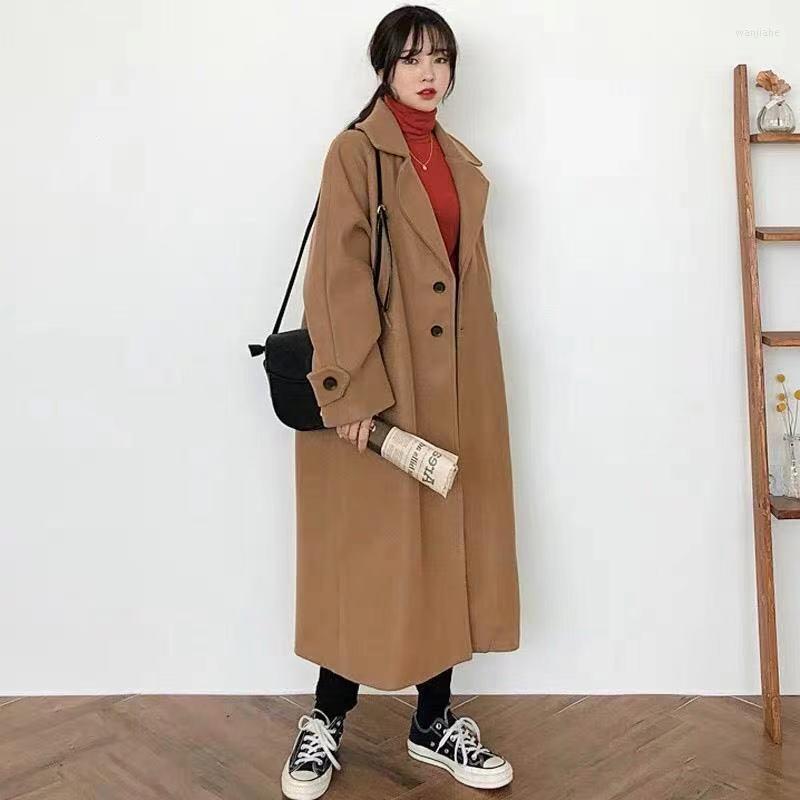 

Women's Wool & Blends Woman Long Coat Fashion Korean Preppy Style Retro Versatile Windbreaker Casual Warm Woolen Oversize 2023