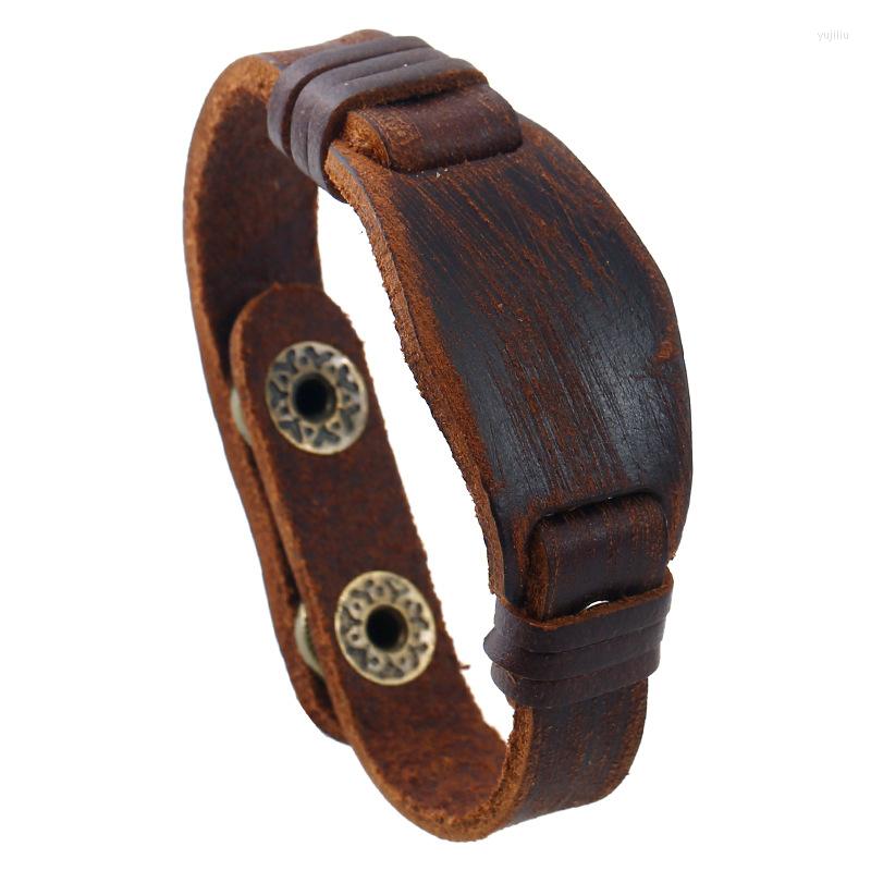 

Link Bracelets Fashion Vintage Men Jewelry Ethnic Retro Brown Wide Genuine Leather Wristbands Wrap Casual Punk Charm Bangle