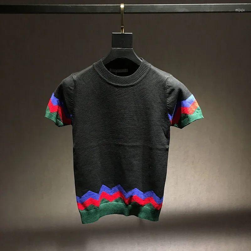 

Men's T Shirts 2023 Summer Short Sleeve Knitted Men T-shirts Patchwork Pullover Tee Tops, White