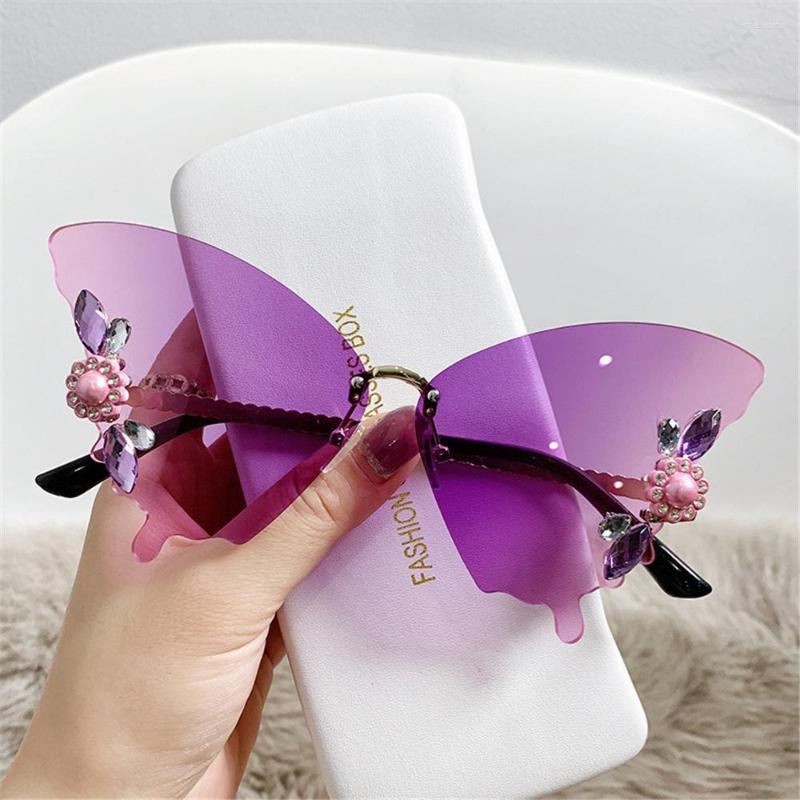 

Sunglasses UV400 Streetwear Eyewear Party Crystal Butterfly Shades Rimless Sun Glasses Diamond