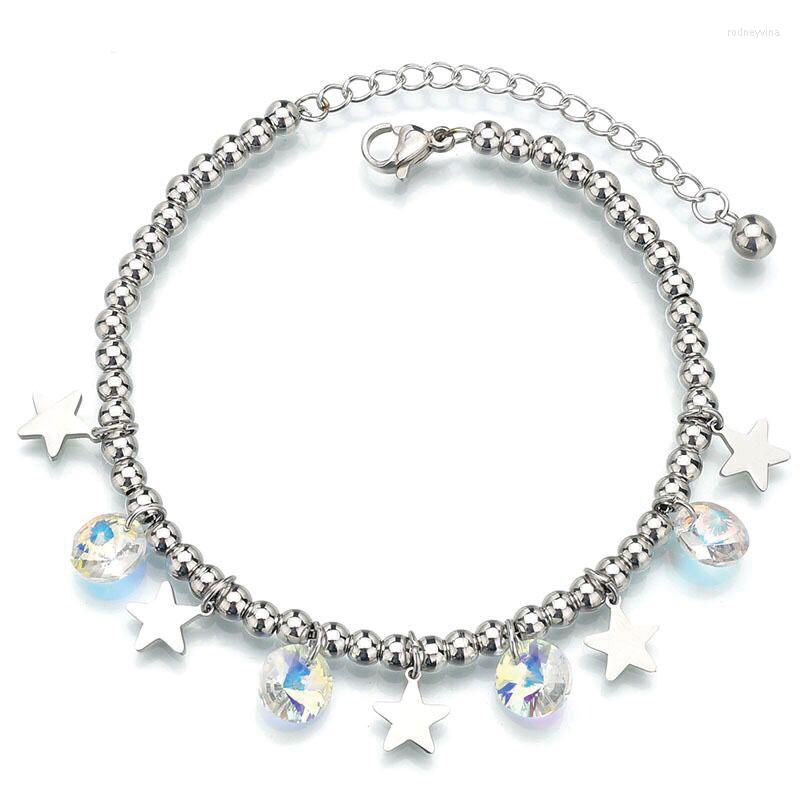 

Link Bracelets Wholesale Jewelry -- 18cm 5cm Stainless Steel White AB Crystal Charm Beads For Women Fashion