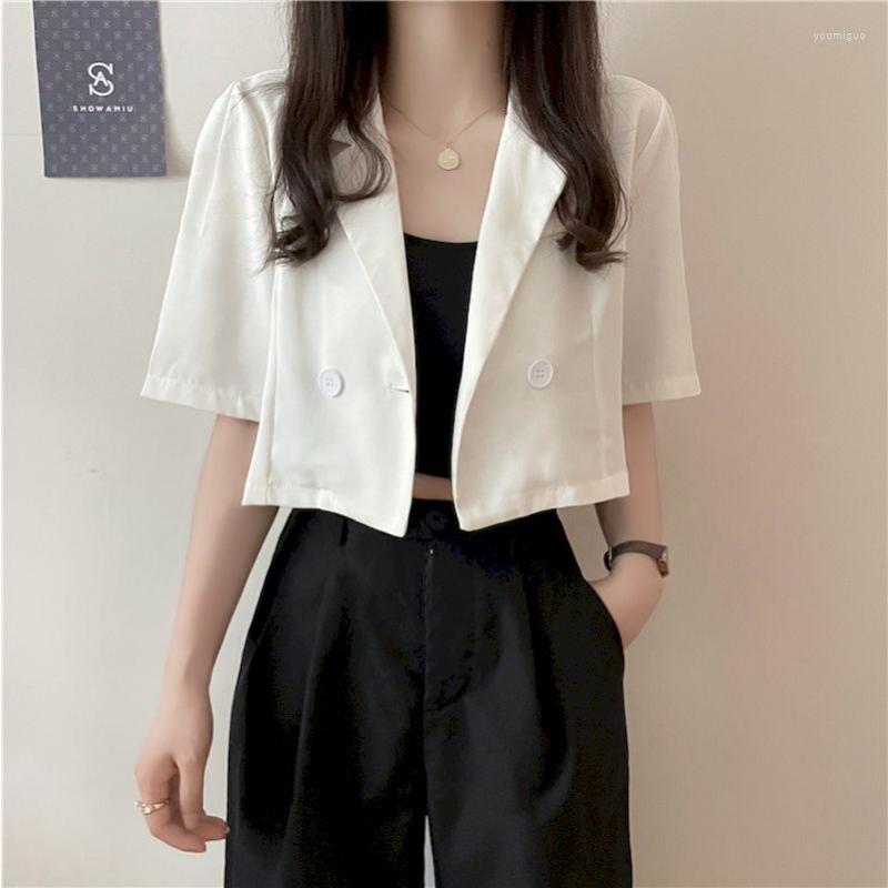 

Women's Suits Lnsozkdg Women Short Sleeve Blazers Loose Fashionable Summer Thin Outwear Double Breasted Streetwear Cropped Top Students, Black