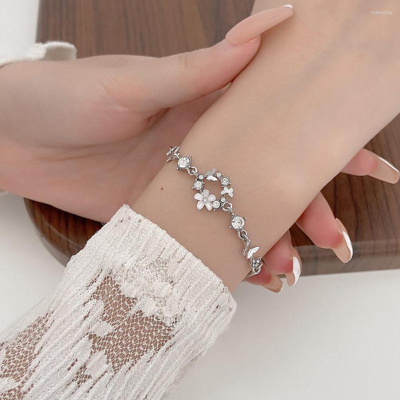 

Link Bracelets Fashion Flash Unique Elegant Delicate Rhinestone Butterfly Flower Adjustable Bracelet Women's Jewelry Birthday Party Gift