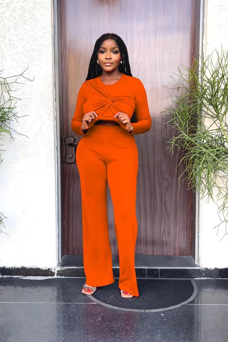 

Women' Two Piece Pants 2023 Comfort And Casual Temperament Commute Long Sleeve Short Top Elastic Waist Straight-Leg Trousers Leisure, Orange