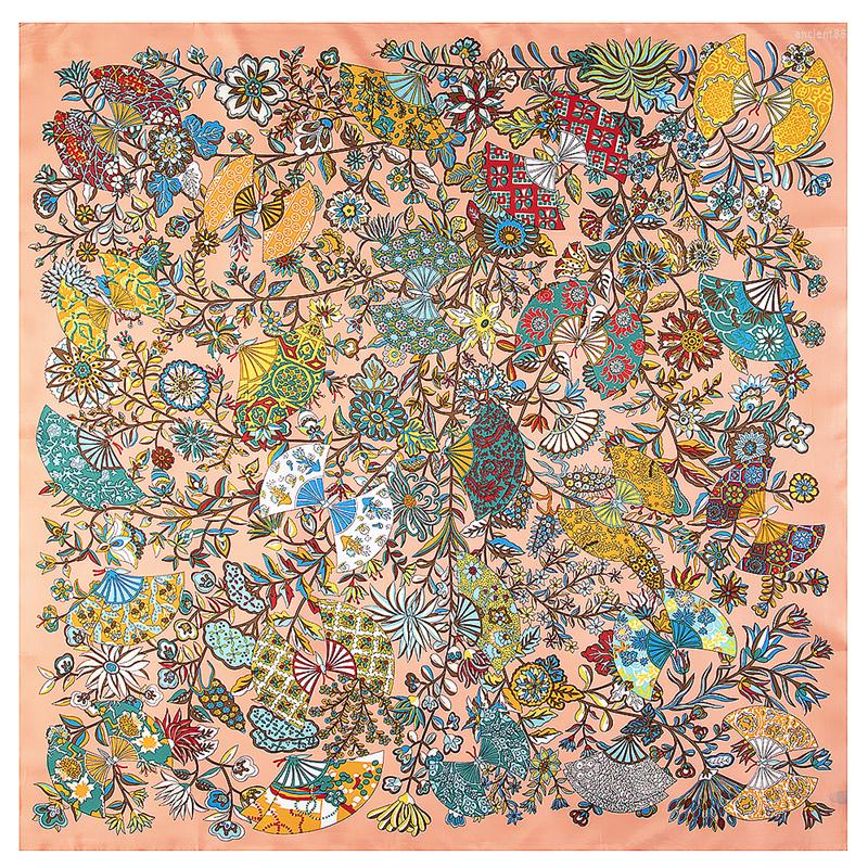 

Scarves Branch Flower Fan Plant Women Scarf Twill Silk Square Bandanna Kerchief For Ladies Shawl Echarpe