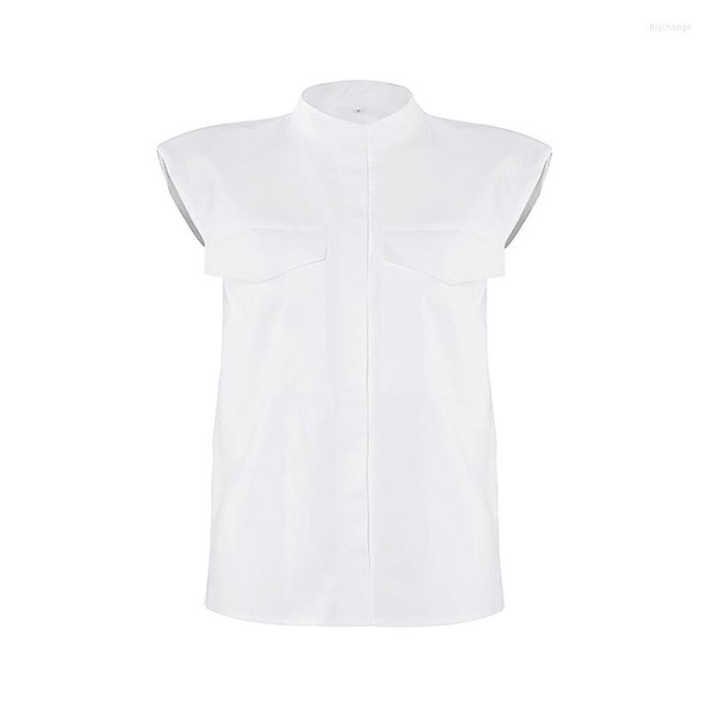 

Women' Blouses 2023 Autumn Fashion Selling Women' White Shoulder Pad Sleeveless Shirt