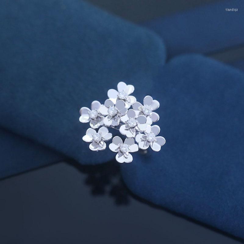 

Cluster Rings Fashion Real 925 Sterling Silver Three Leaves Multi Flowers Finger Ring For Women Girls Luxury Party Jewelry Gift