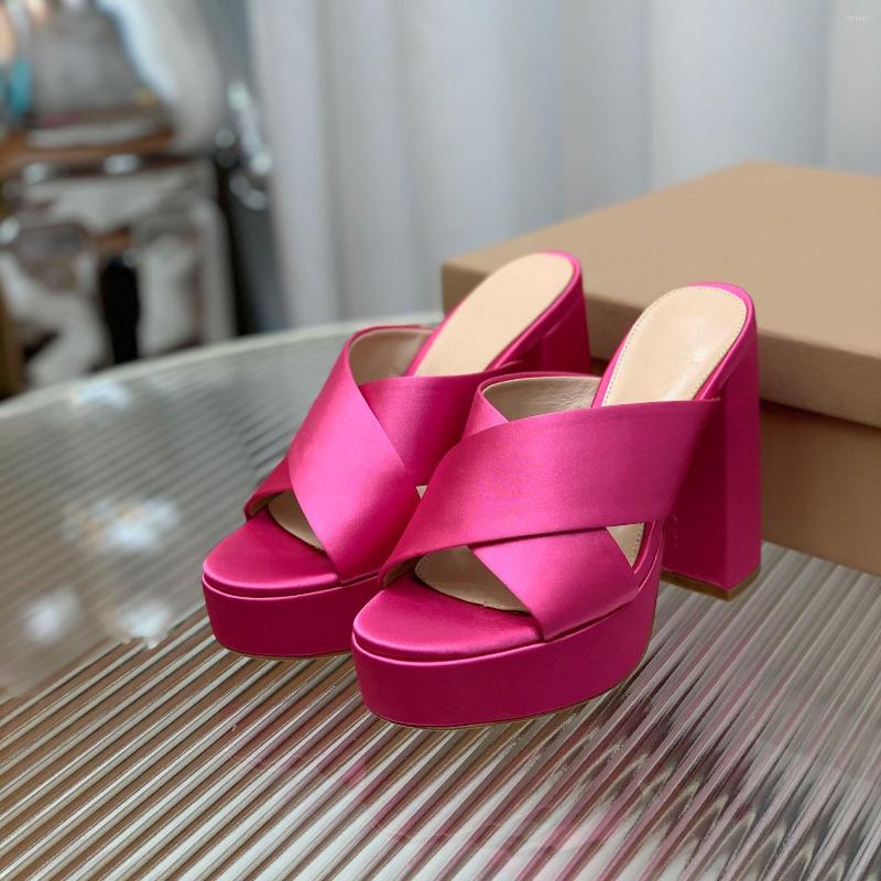 

Slippers 2023 Spring Summer Sexy Super High Heels Round Toe Silk Shoes For Women Solid Color Slip-On Size 35-40 Platforms, Picture shown