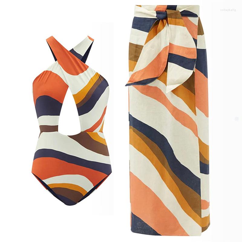 

Women's Swimwear Vintage Swimsuit Women One Piece 2023 Halter Hollow Out Monokini Bathing Suit Female Beach Cover Up Skirts Bodysuit