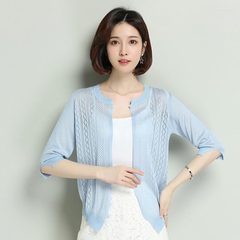 

Women's Knits Women Cardigan Thin Hollow Knitwear Summer See Through Lady Knit Coat Outwear Sun Protection Shirt, Black