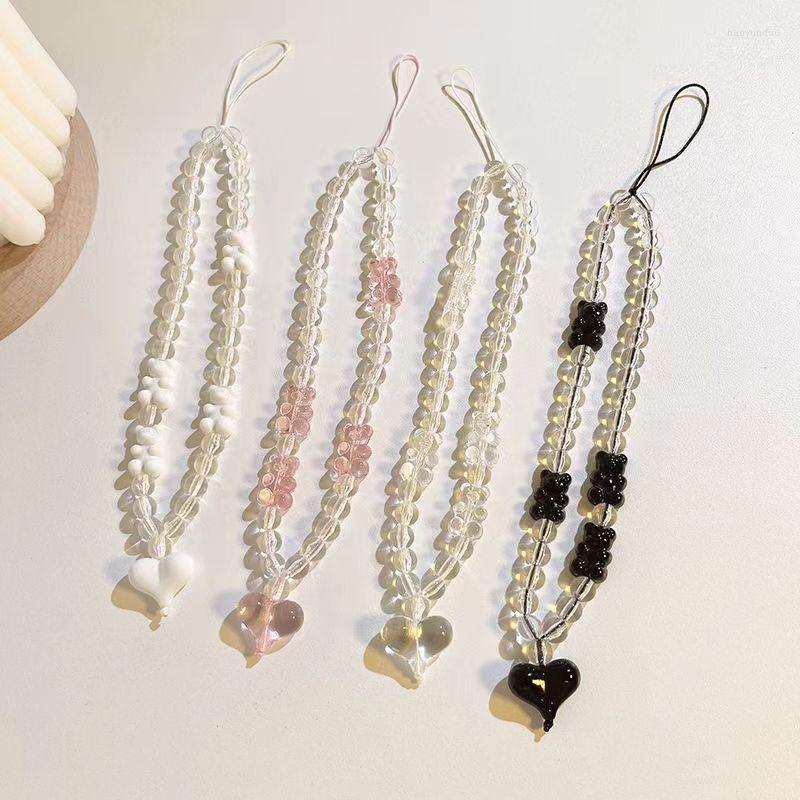

Keychains 2023 Little Bear Love Beaded Mobile Phone Pendant Korean Fashion Anti-loss