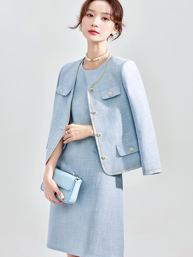 

Two Piece Dress Spring Autumn Ladies Casual Skirt Suit Blazer Blue Beige Women Business Work Wear Formal Set, Beige skirt suit