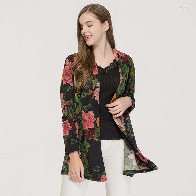 

Women's Knits Wool Knitwear Coat Women's Digital Print Mid Long Loose Cardigan Sweater 9080, 102