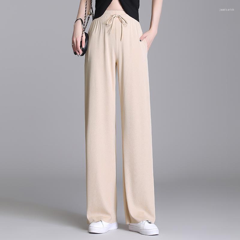 

Women's Pants Pleated Elastic Wide Leg Women Fashion 2023 Summer Casual Loose Trousers Lady Elegant Long Palazzo S, Black
