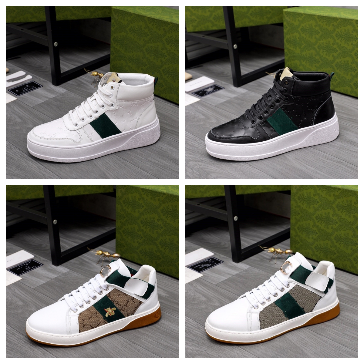 

Sneakers Men Casual Shoes Designer Women Interlocking Embroidery Black White Leather Retro-Inspired Trainers MAC80 Flat Shoes big size 38-45, Model 01