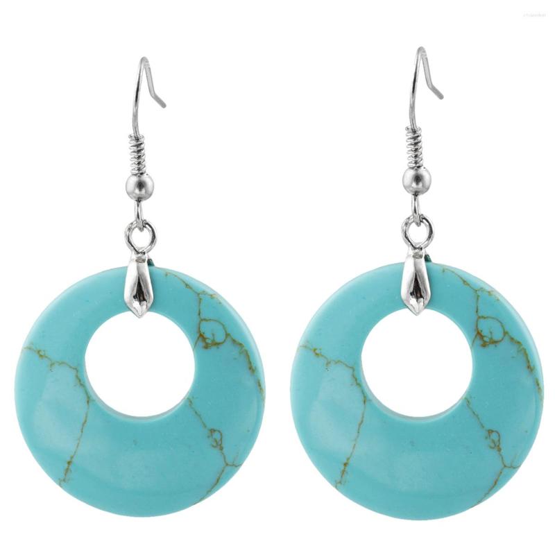 

Dangle Earrings Turquoise Stone Hollow Both Round Harmony Drop Hook Earring Fashion Elegant Exquisite Decoration 18KGP Jewelry For Women
